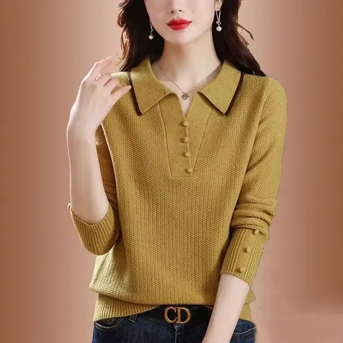 Pull élégant décontracté pour femmes, polyester et acrylique, col rabattu, adapté aux occasions spéciales et quotidiennes
