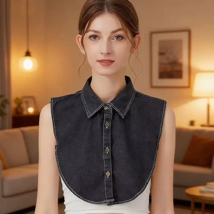 Faux col de chemise pour femme en jean, détachable, professionnel, polyvalent, décoratif, style demi-chemise