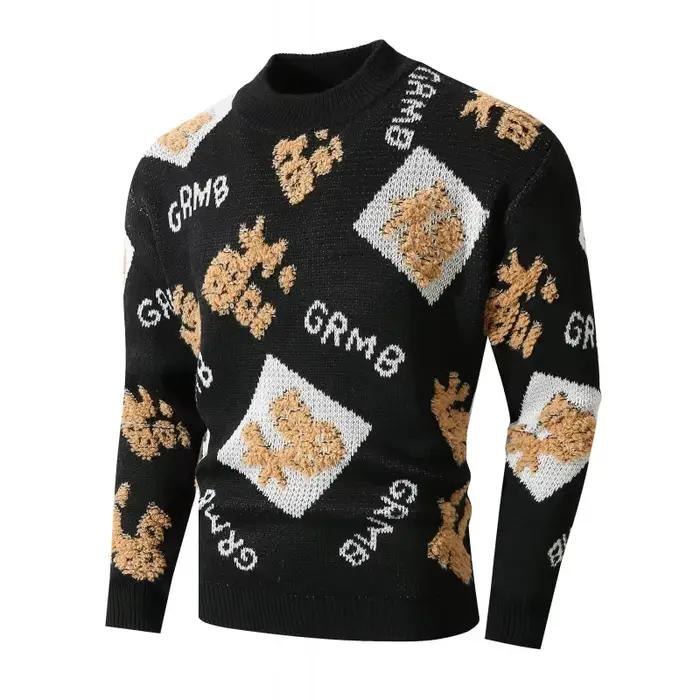 Pull de Noël à col rond pour hommes, manches longues, pull de Noël tricoté décontracté unisexe, vêtements du nouvel an chinois, grande taille, M-XXXL