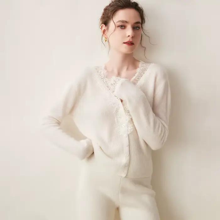 Cardigan tricoté en cachemire pour femme, pull Chic, manteau court, décontracté, col en v, chemise ample, printemps et automne 20224, 100%