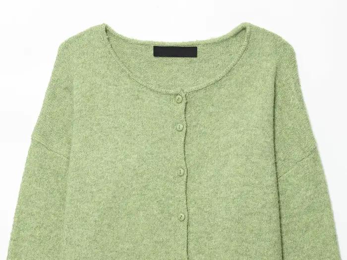 Vert clair tricoté Cardigan pull femmes encolure dégagée simple boutonnage