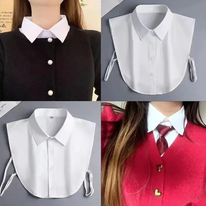 Faux col amovible pour chemises de filles, demi-blouse, faux col de robe de baccalauréat, hauts de couleur unie, blanc/noir