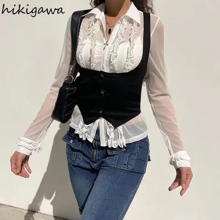 GlaComb-Tunique noire à boutonnage simple pour femmes