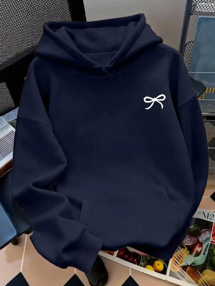 Sweat-shirt à capuche bleu marine avec imprimé nœud