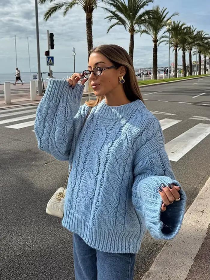 Pull à motif ample en polyester et coton pour femme, coupe décontractée, col rond, confortable et résistant pour les journées automnales et hivernales, idéal pour les activités sportives et les sorties sociales