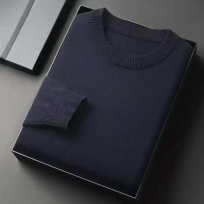 Pull classique en tricot à col rond pour hommes, manches longues, doux, décontracté, léger, couleur unie, vêtements doux pour hommes