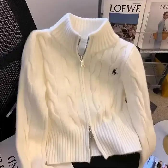 Veste pull polyvalente rétro à col montant avec fermeture éclair pour l'automne et l'hiver
