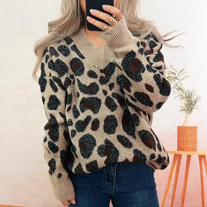 Mode décontracté ample imprimé léopard pull femmes