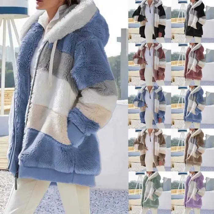 Femmes printemps et automne grande taille Long ours en peluche manteau chaud épaississement polaire fausse fourrure