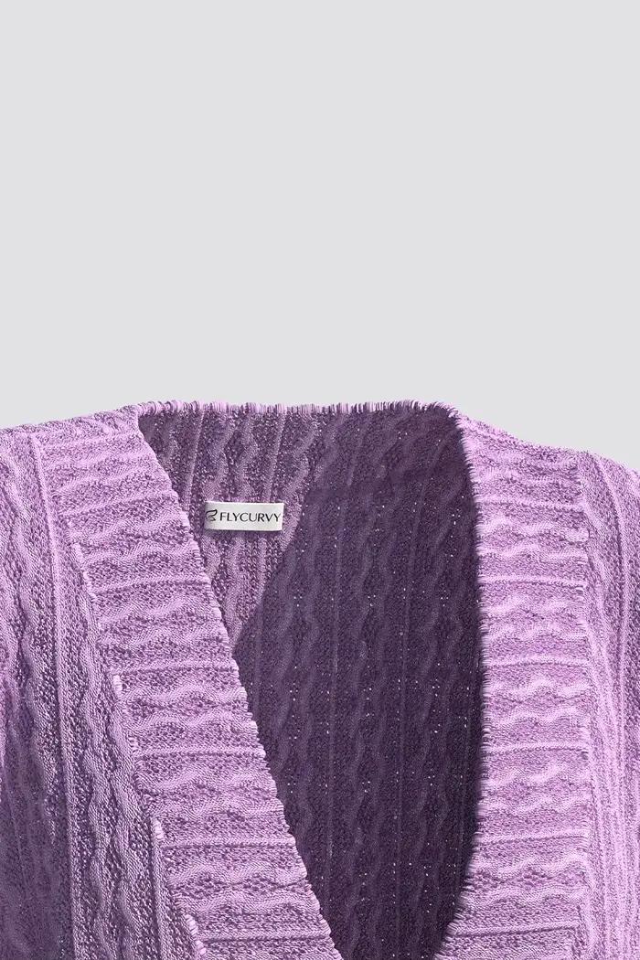 Flycurvy-Cardigan décontracté violet pour femme