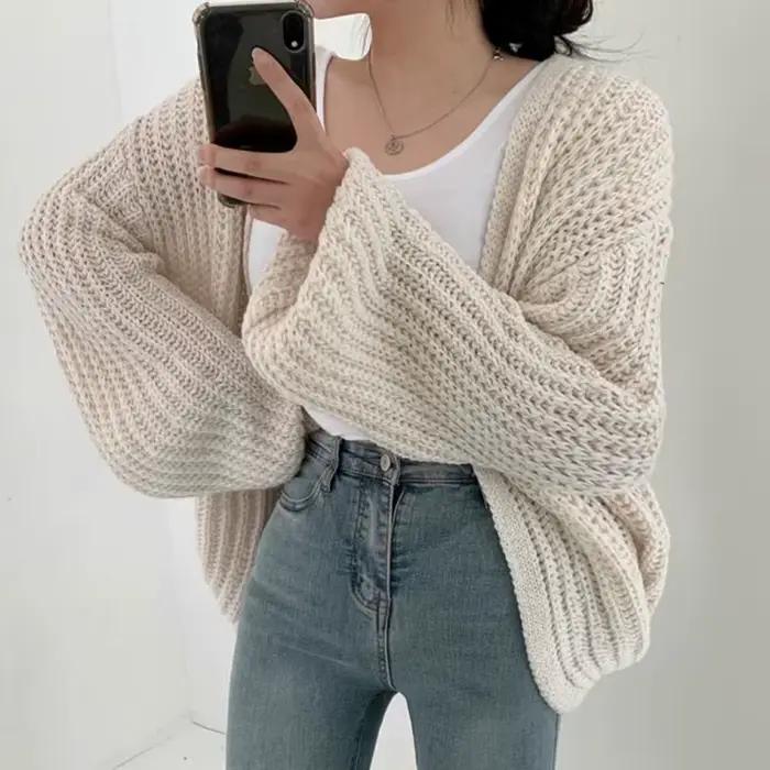 Cardigan Vintage Harajuku à manches lanternes pour femme