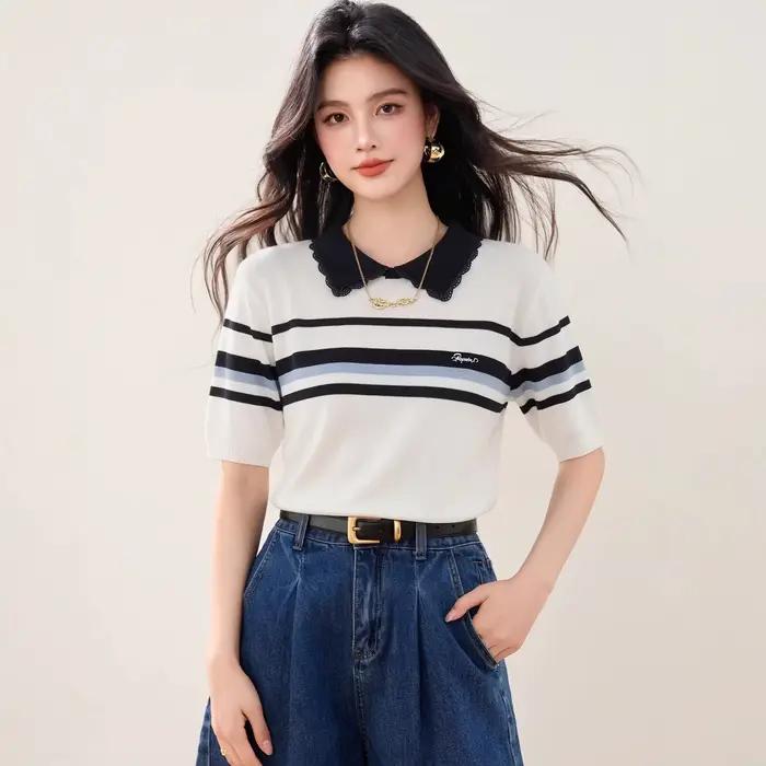 T-shirt décontracté polyvalent à manches courtes pour femme