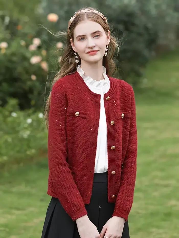 I BELIEVE YOU-Pull cardigan en tweed pour femme