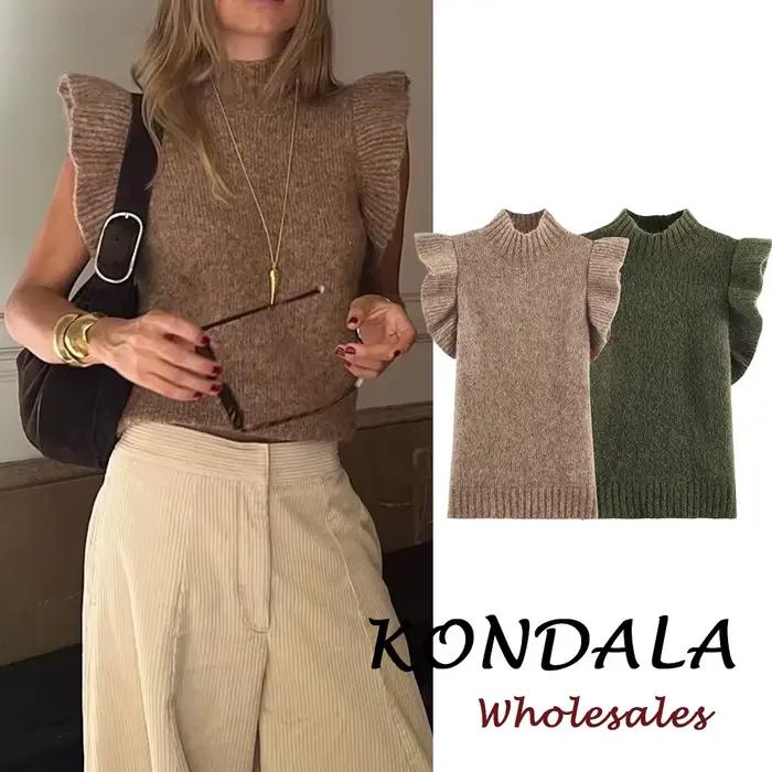 KONDALA Chic 2026 – Nouveau Gilet Long Tricoté Uni pour Femme