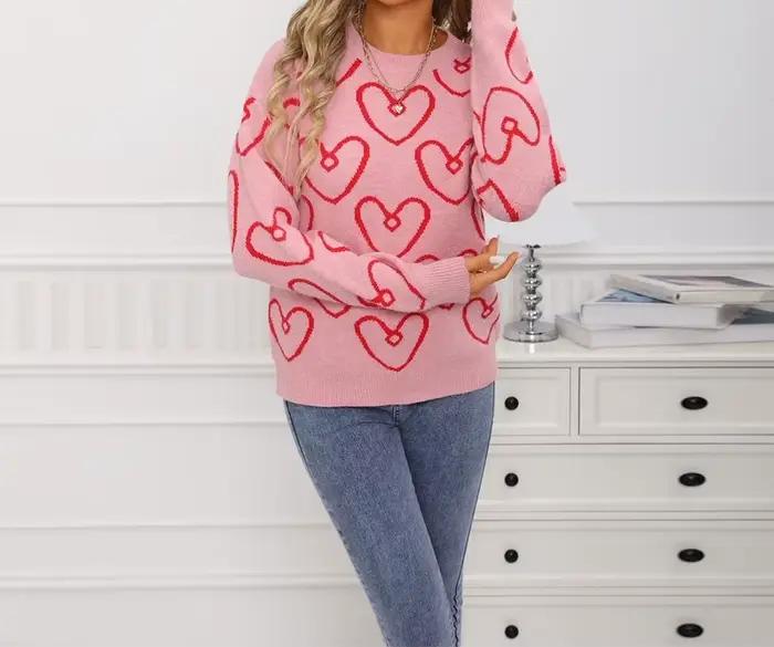 Pull contrasté à col rond et couleur cœur, nouveau Style automne/hiver 2025