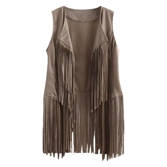 Nouveau Gilet Frangé Sans Manches pour Femme 2025 – Cardigan Ouvert Style Artistique Rétro Personnalisé en Tissu