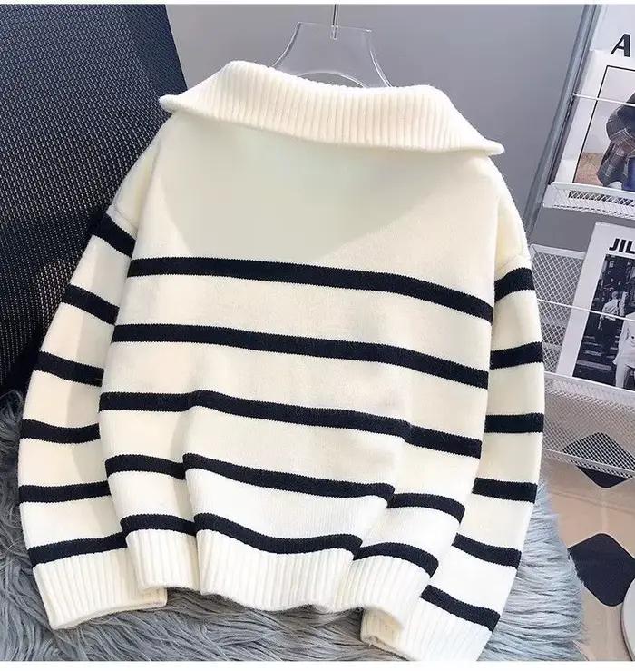 Pull pull femmes printemps et automne sous-vêtements nouvelle fermeture éclair rayure sous-couche style court populaire premium pull femme