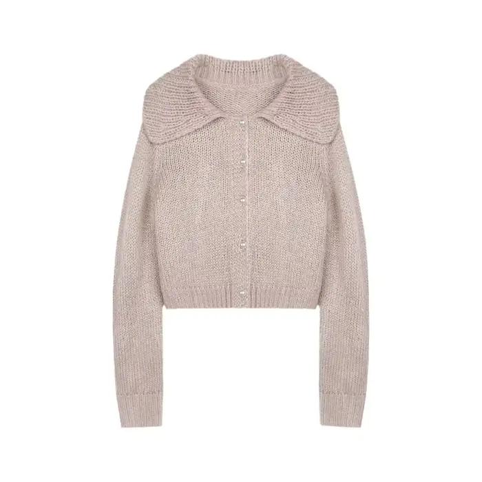 Cardigan court avec col veste courte boutonné haut en tricot couvrir haussement d'épaules bureau décontracté printemps automne vêtements d'extérieur 2025