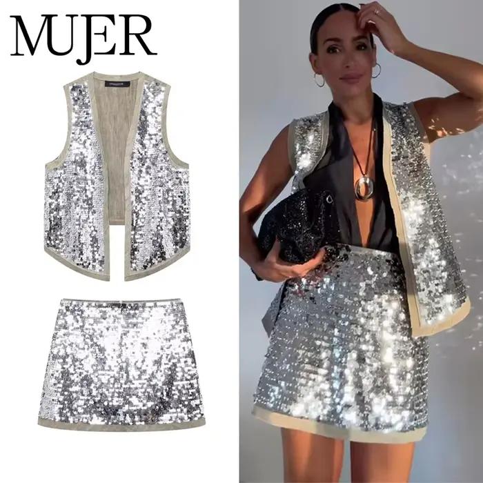 MUJER 2025 paillettes gilets ouverts pour femmes