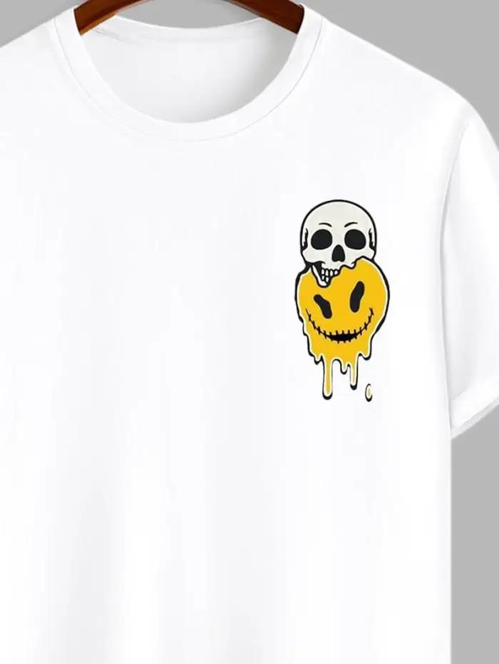 T-shirt décontracté à col rond pour hommes, blanc, coton, t-shirt à fond pour l'été