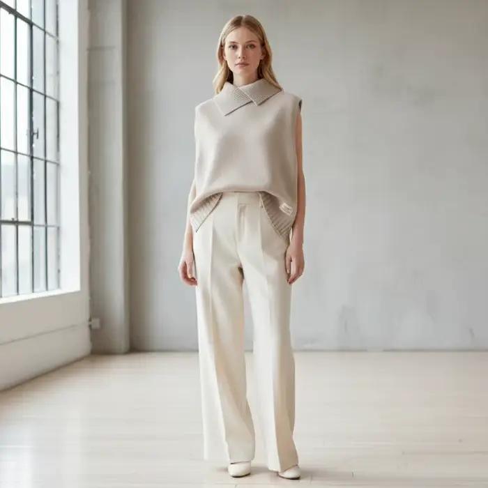 Gilet en tricot coréen uni à col tailleur sans manches