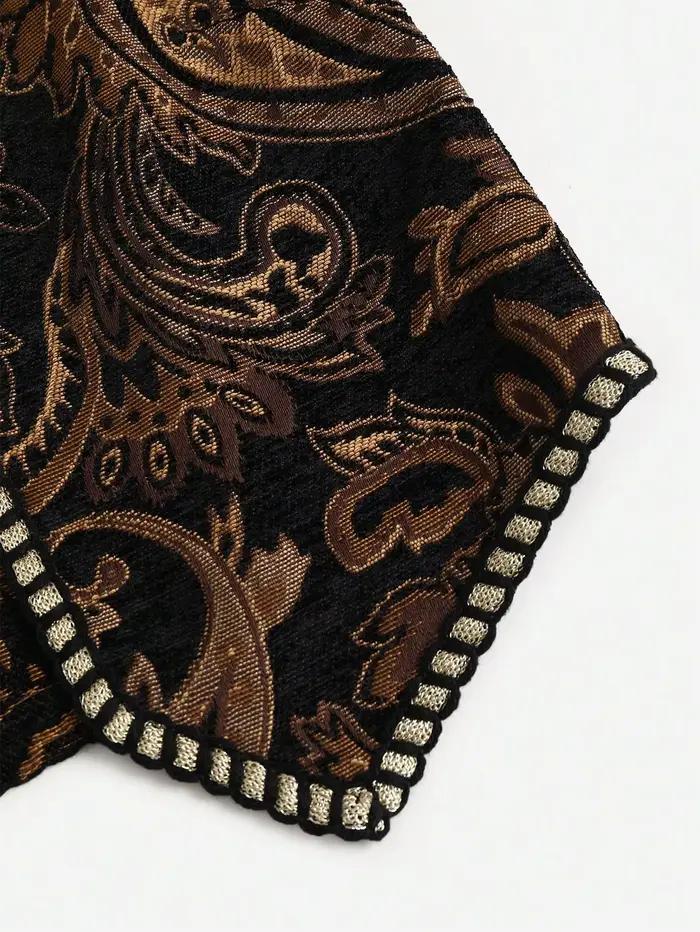 Gilet en tissu vintage à motif cachemire avec bordure dorée