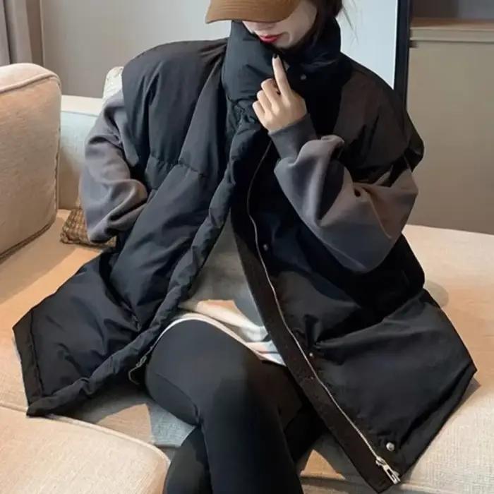 Couleur unie fermeture éclair femmes gilets assez chaud froid Demi-saison dame rembourré coton Giletes vêtements d'hiver élégant travail décontracté