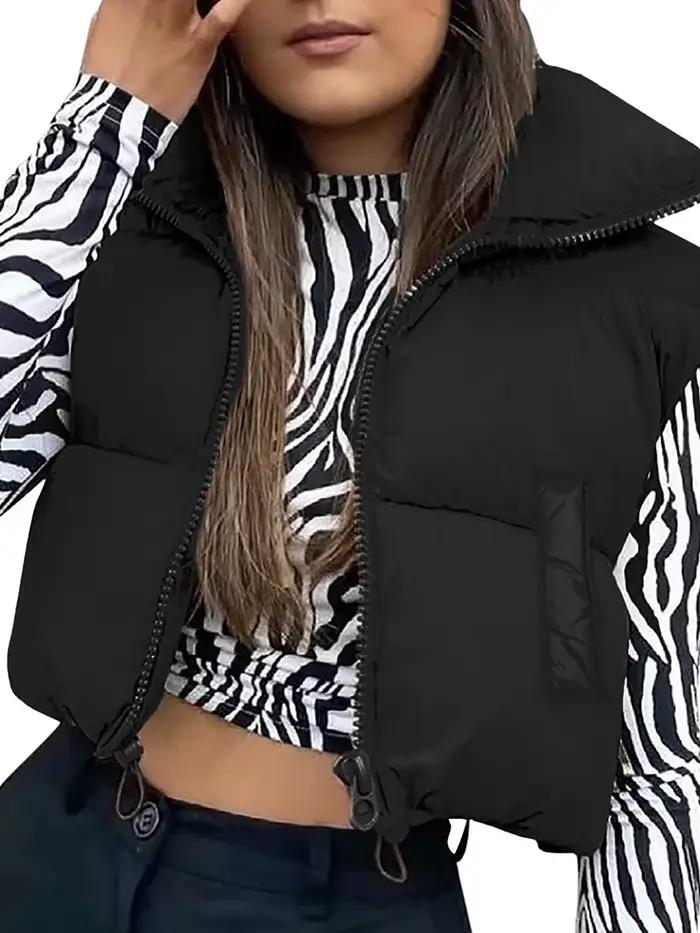 Gilet court chaud pour femme, col montant, sans manches, léger, vêtements d'extérieur à la mode, automne et hiver