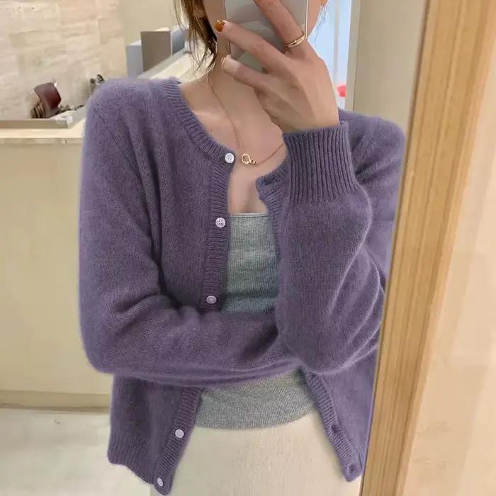 Lucyever-Cardigan décontracté à col rond pour femme