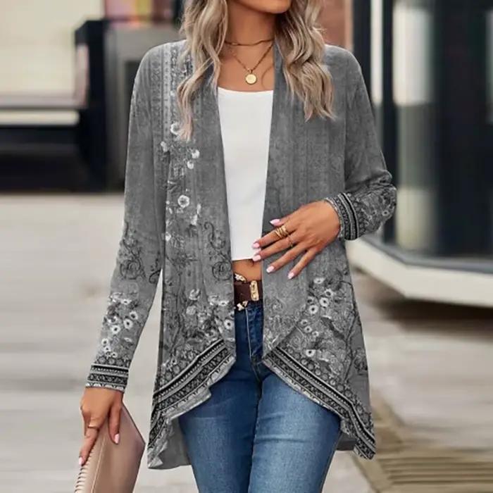 Nouveau Cardigan pour femmes manteaux mode décontracté col rabattu Vintage imprimé vestes