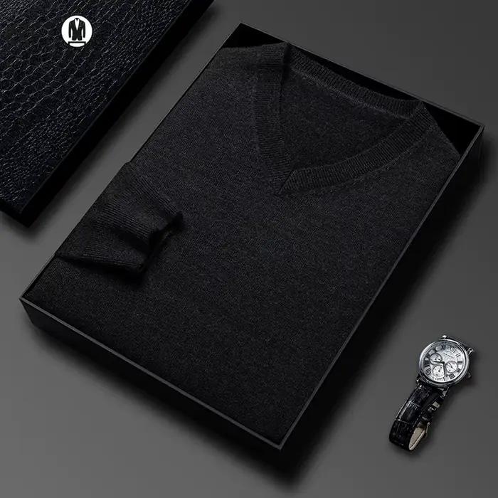 Sweat-shirt basique à col en v pour hommes, couleur unie, chaud, tricoté, surdimensionné, élastique, col rond, pour tenue décontracté, automne