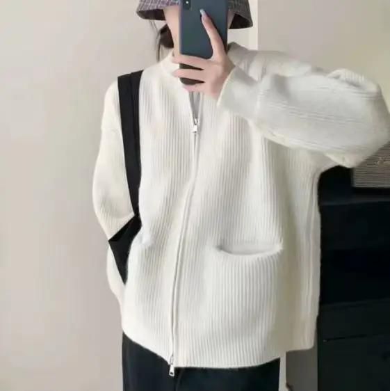 Pull Design de couleur unie à Double fermeture éclair pour Cardigan pour femmes