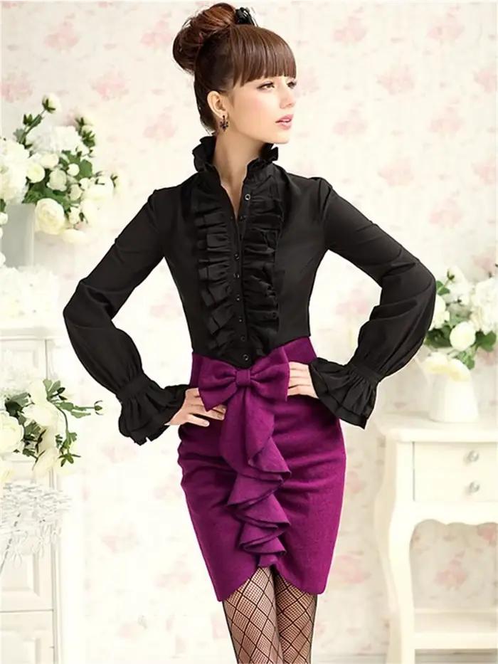 Mode victorienne femmes hauts volants à manches longues
