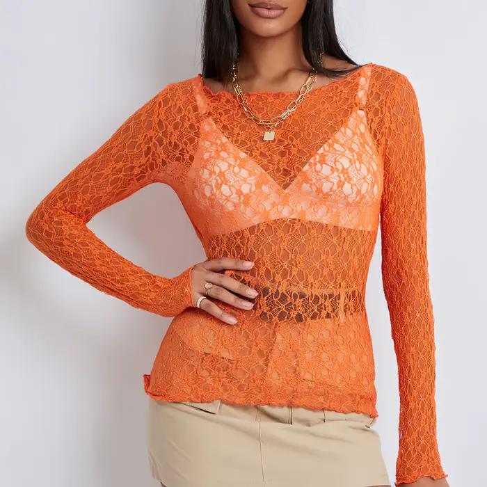 Puloru-Pull transparent en dentelle transparente pour femme