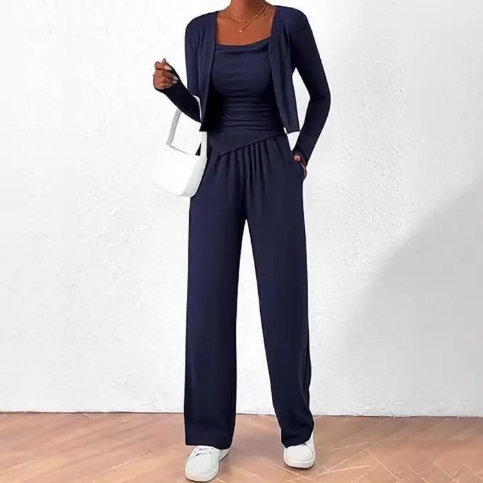 Ensemble trois pièces Cardigan pour femme, gilet décontracté avec pantalon à jambes larges, pour les déplacements, automne et hiver 2025
