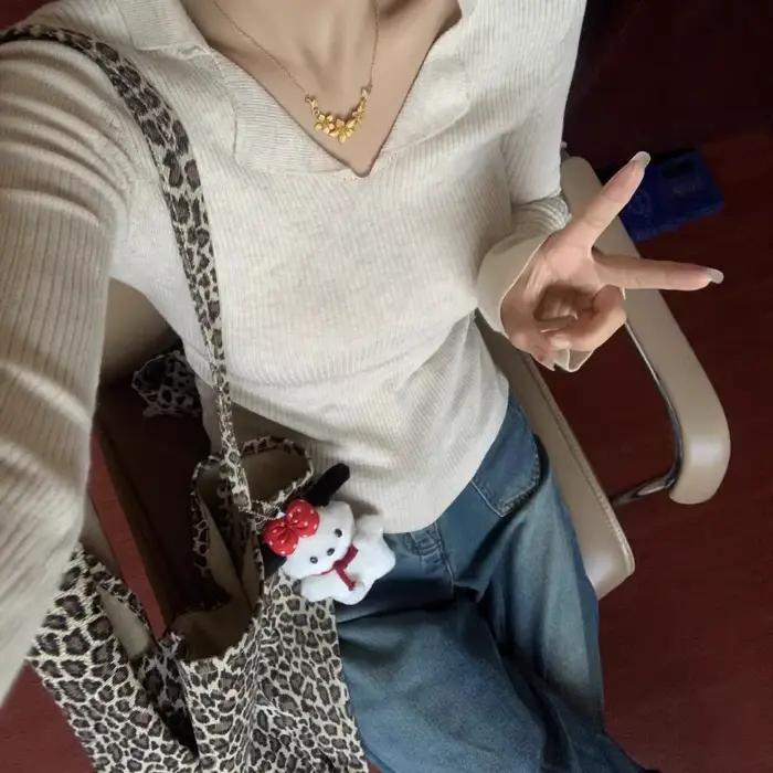 Pull intérieur à manches longues et col Polo français pour femmes