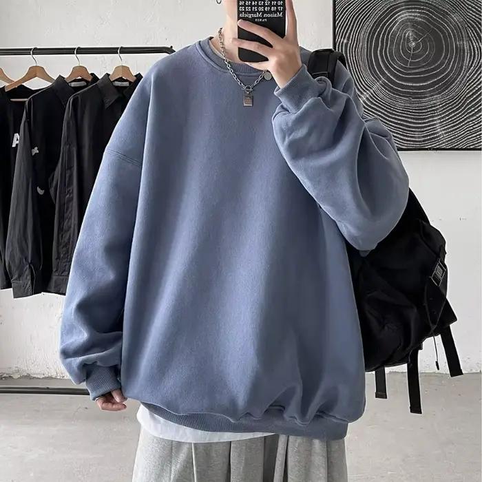 Sweat-shirt à col rond pour homme, coupe ample, couleur unie, grande taille, idéal pour le printemps et l'automne