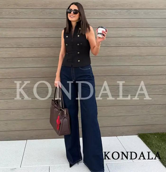 KONDALA Gilet Chic Femme Tendance Urbaine Élégant Vintage avec Boutons Décoratifs Veste
