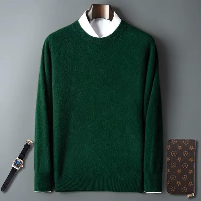 Pull à col rond en cachemire de vison pur pour homme, pull décontracté tricoté à manches longues, vêtements pour l'automne et l'hiver, 100%