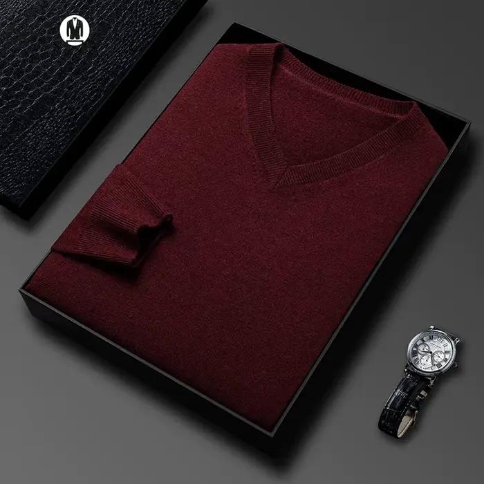 Sweat-shirt basique à col en v pour hommes, couleur unie, chaud, tricoté, surdimensionné, élastique, col rond, pour tenue décontracté, automne