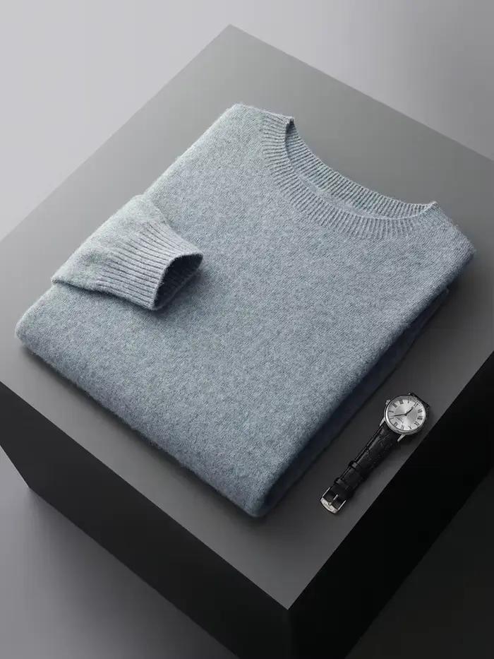 Hommes 100% laine mérinos pull basique col rond