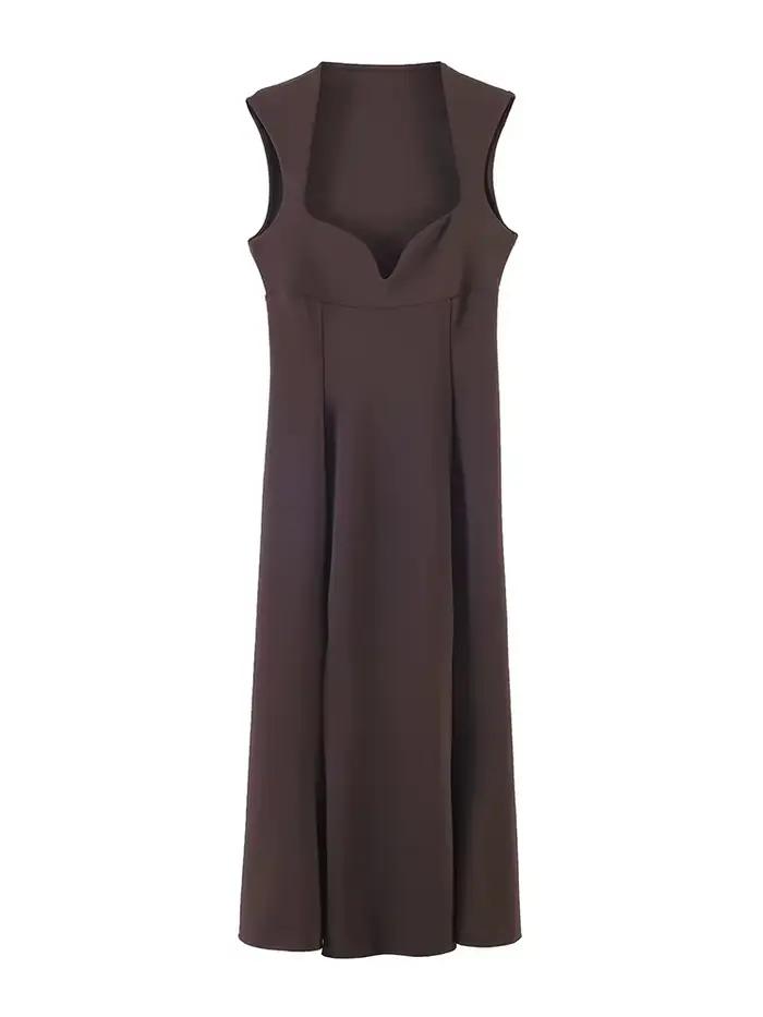 Robe Midi Plissée Tricotée Élégante et Moulante en Forme de Cœur pour Femme