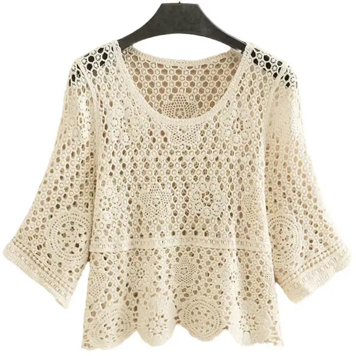 Pull tricoté fin ajouré pour femme printemps automne manteau court couvrir le ventre haut à capuche polyester motif géométrique mince F...