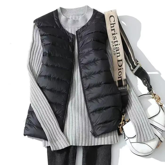 2025 automne/hiver nouveau gilet léger pour femme col rond court chaud duvet de canard Portable débardeur grand M-8XL