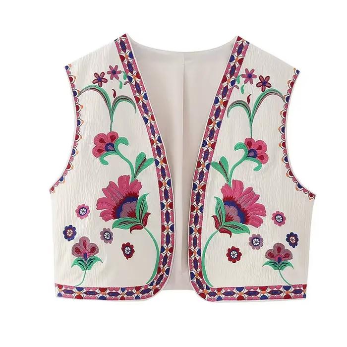 Maemukilabe femmes Vintage Floral brodé gilet ouvert dames Style National