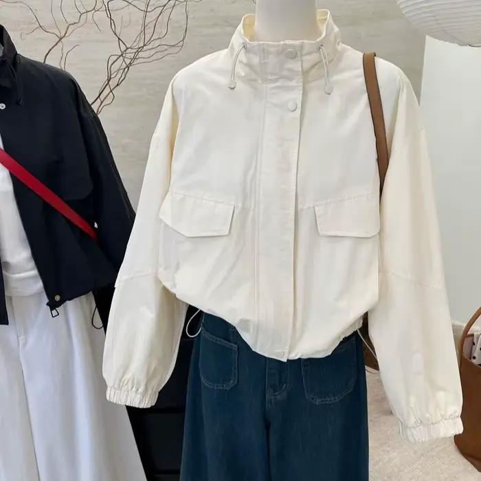 Coréen col montant court pour les femmes automne décontracté Style Safari haut