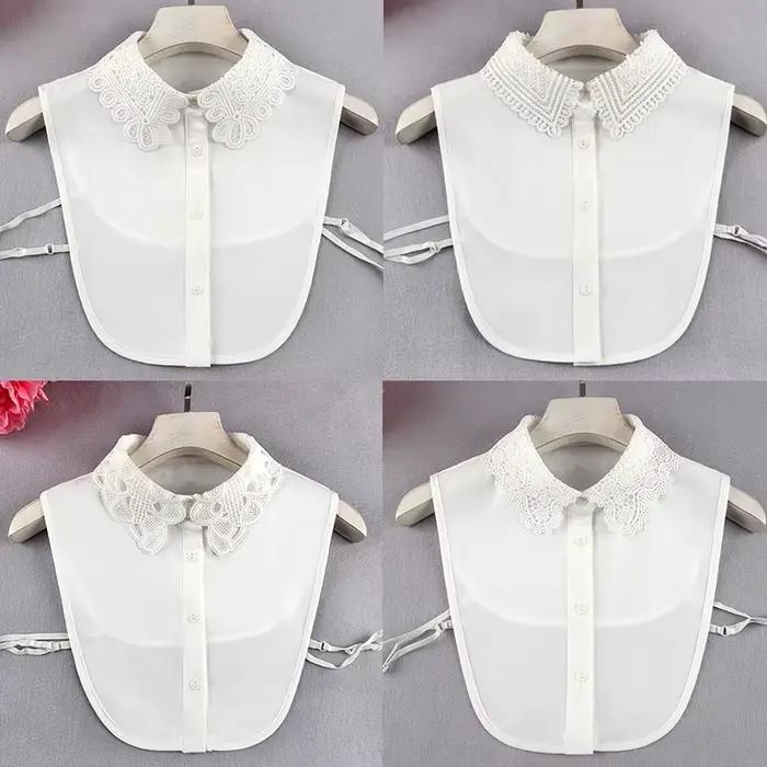 Linbaiway-Faux col en mousseline de soie pour femme, 18 styles, chemisier, chemise, faux col, dames, revers, poignées, col amovible, décor féminin