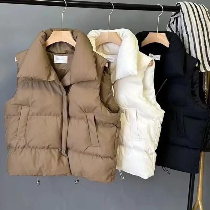 Fermeture éclair vers le bas coton gilet femmes automne hiver court ample