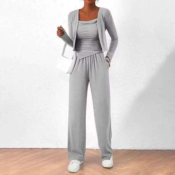 Ensemble trois pièces Cardigan pour femme, gilet décontracté avec pantalon à jambes larges, pour les déplacements, automne et hiver 2025