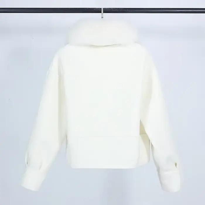Manteau court décontracté pour femme avec col en fourrure de renard
